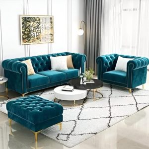 Footrest Chesterfield Sofa Living Room and Office (Teal Green)