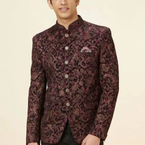 Wine Bel Buti Foil Print Suit for Men | Manyavar (Wine, 05XL)