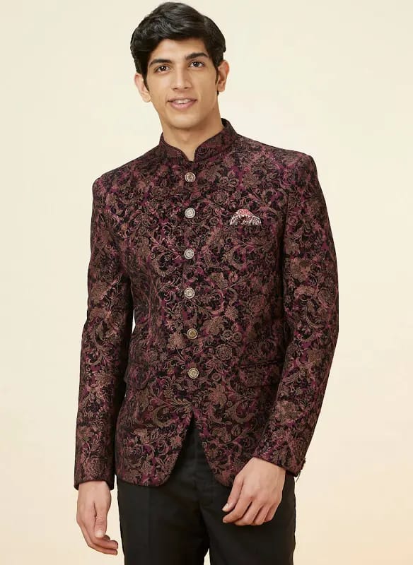 Wine Bel Buti Foil Print Suit for Men | Manyavar (Wine, 05XL)